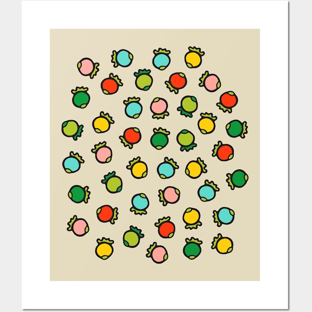 POLKA BERRIES Fun Tossed Retro Summer Fruit Bright Colours in Graphic Cartoon Style - UnBlink Studio by Jackie Tahara Wall Art by UnBlink Studio by Jackie Tahara